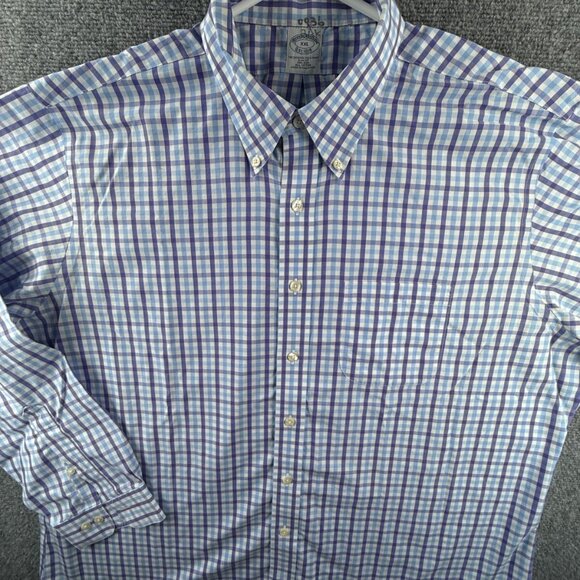 Brooks Brothers 2XL Slim Fit Button Up Shirt Men Purple Blue Non Iron Cotton - Picture 2 of 14